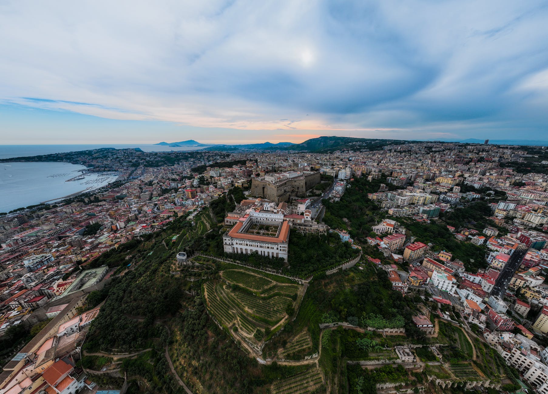 aerial shot of the sant elmo castle in naples italy